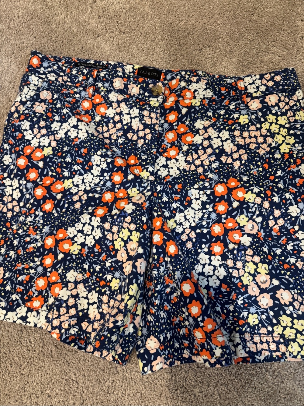 Talbots Navy Floral Cotton Blend Bermuda Shorts with Orange Accents - Picture 2 of 5